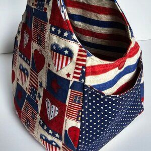 NEW American Patriotic Stripes Hearts USA America Sling Bag Shoulder Purse